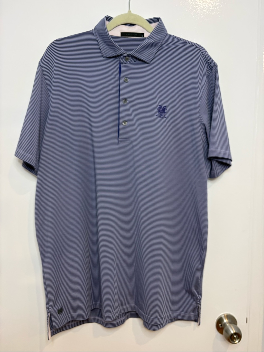 Greyson performance Saranac Polo Shirt Mens Large Blue Striped Golf Athleisure
